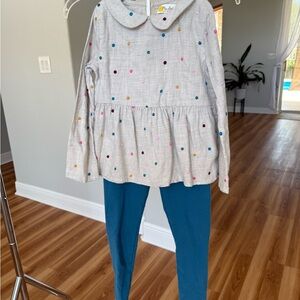 Mini Boden Polka Dot Top and Blue Leggings Set